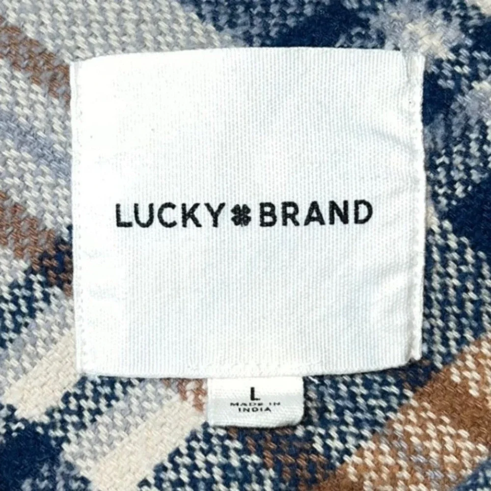 NWT Lucky Brand Plaid Shirt Jacket Shacket Tan‎ Navy Blue Mens Large 7WD3349